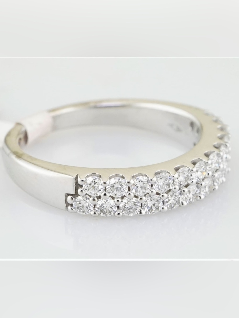 Solid 14k white gold double row natural diamond anniversary band / wedding band - Picture 3 of 6